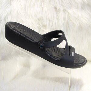 Crocs Womens Shoes Patricia Wedge Slip On Slide Comfort Sandals Black Size 10